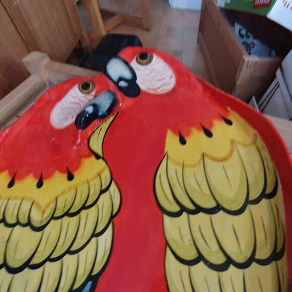 Vintage Tropical Macaw Parrot Wooden Tray / Wall Decor - Picture 2 of 9